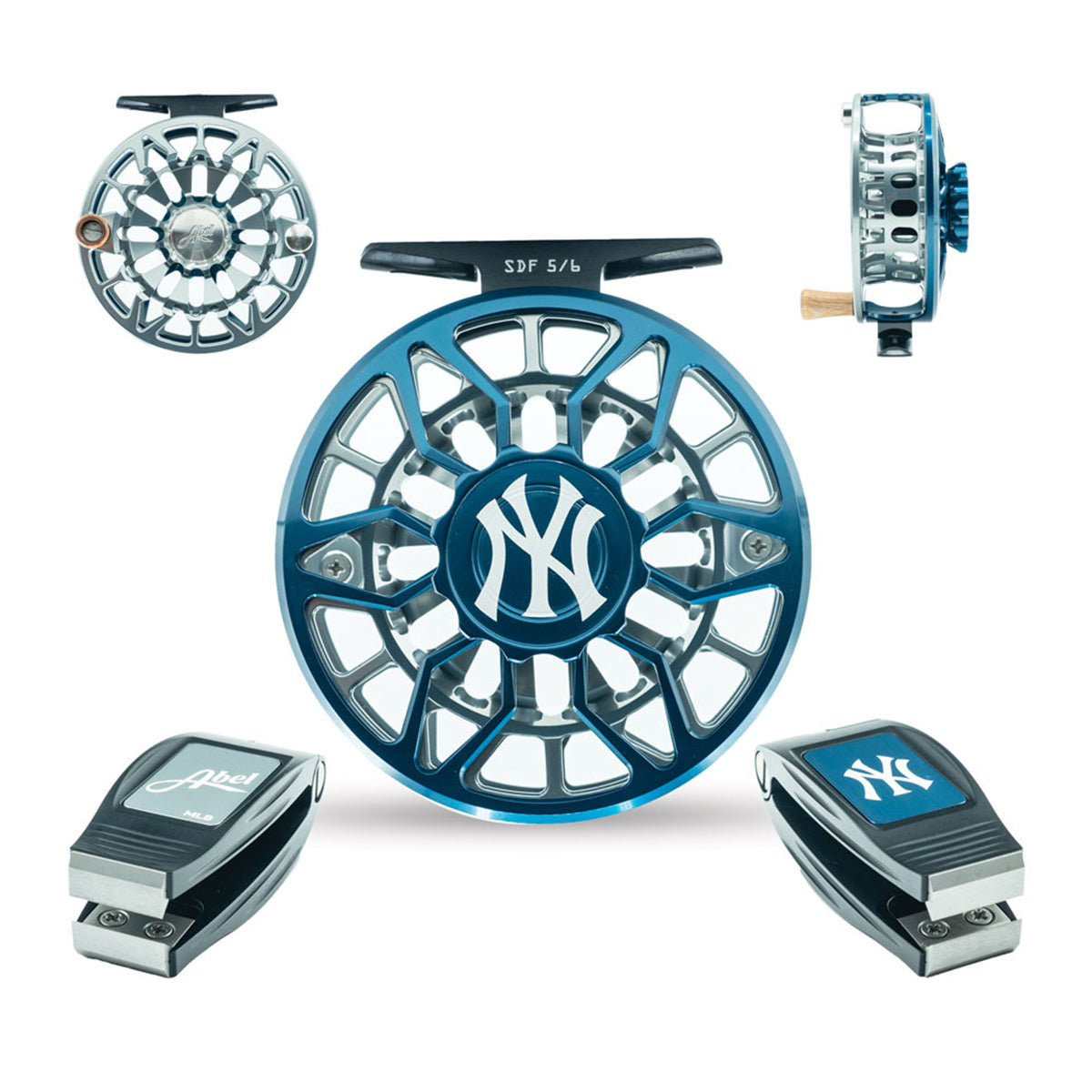abel super series 5 6 fly reel featuring deyoung art Abel SDF Reel 5/6 Ported MLB NY Yankees w/ Nipper – Madison River Fishing Company