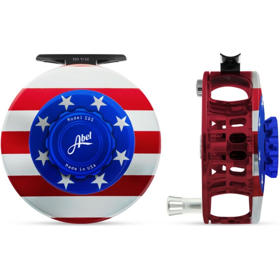 american flag fishing reel Abel SDF Reel 5/6 USA Flag/Platinum Handle – Madison River Fishing Company