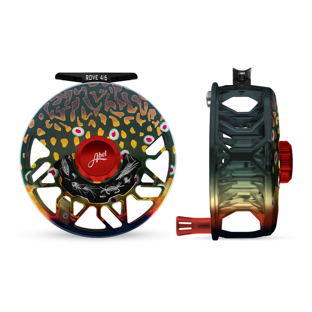 Abel ROVE Reel 4/6 Native Brook, Red Drag Knob and Fresh/Salt Flies with Red Handle