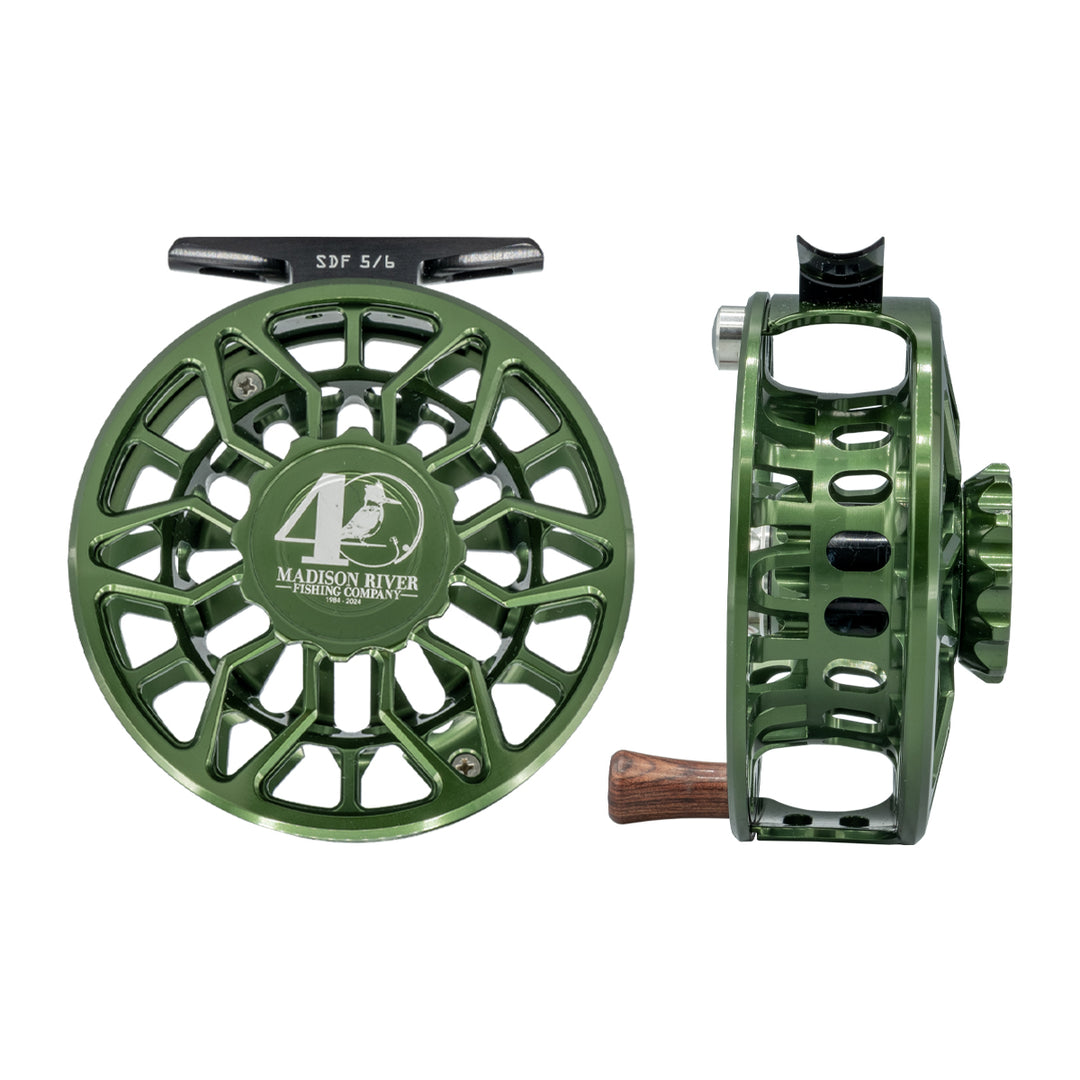 Abel SDF Reel 5/6 MRFC 40th Logo Deep Green with Rosewood Handle - Madison River Fishing Company