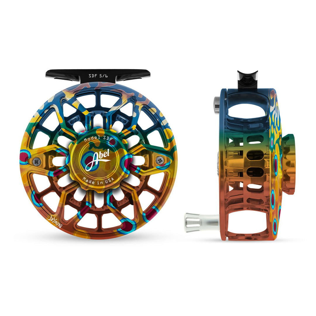 Abel SDF Reel Ported 5/6 DeYoung Brown Flank with Platinum Handle - Madison River Fishing Company