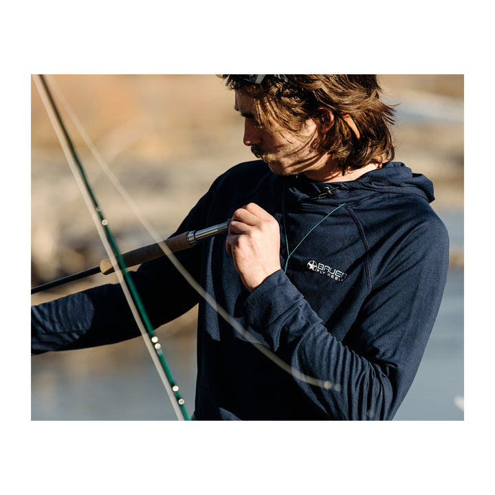 Bauer Logo Thermal Hoodie Deep Blue - Madison River Fishing Company