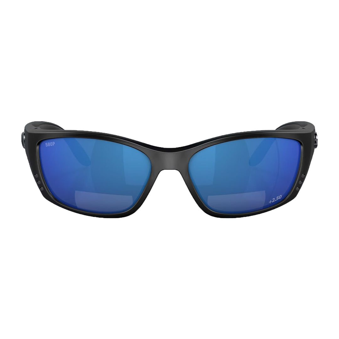 Costa Fisch Sunglasses Matte Black Gray Blue Mirror 580P C-Mate +2.50 - Madison River Fishing Company