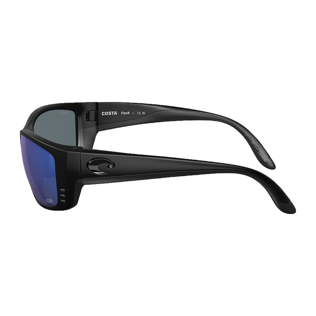 Costa Fisch Sunglasses Matte Black Gray Blue Mirror 580P C-Mate +2.50 - Madison River Fishing Company