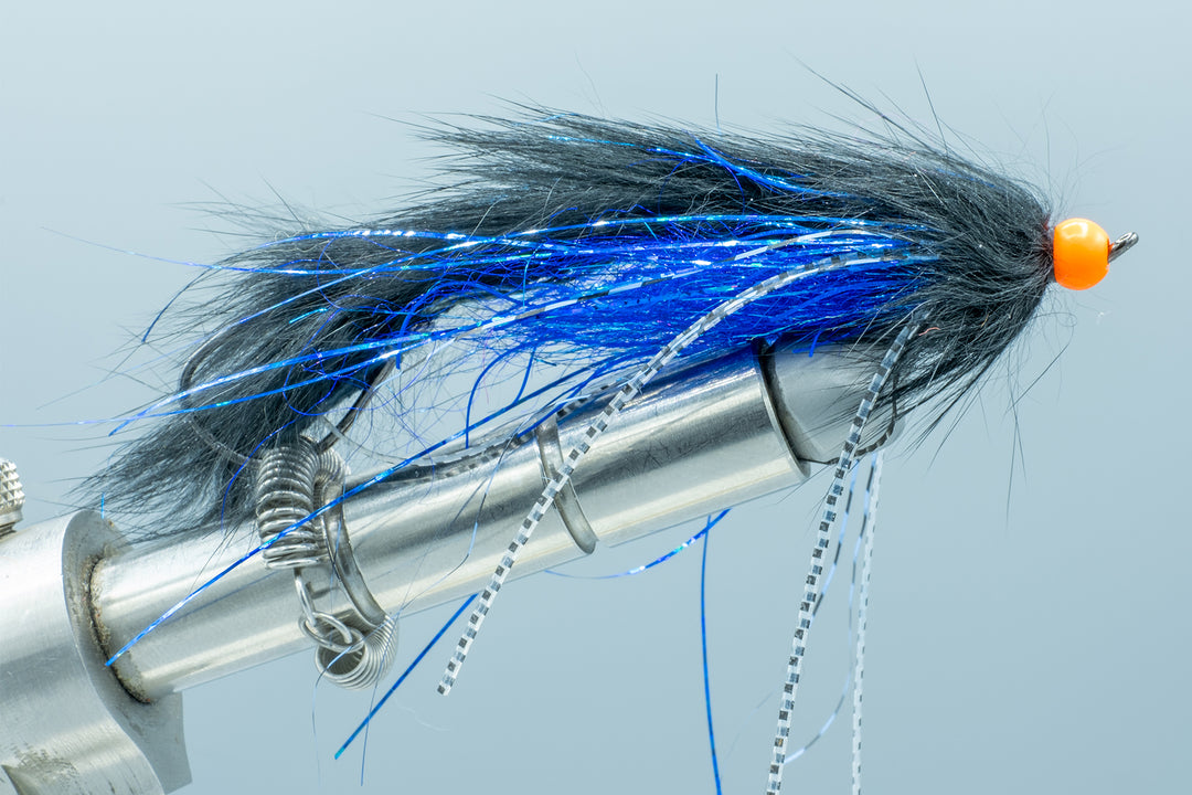 best bead fishing hook fly fishing Farmer's Graboid Black/Blue Orange Bead – Madison River Fishing Company
