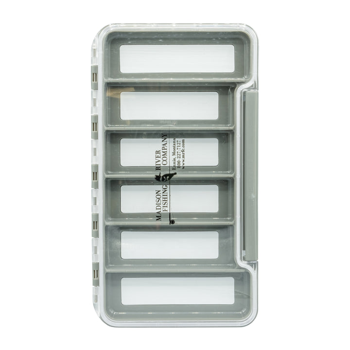 MRFC Logo Waterproof Clear Thin Fly Box 6 Magnetic Compartments - Madison River Fishing Company