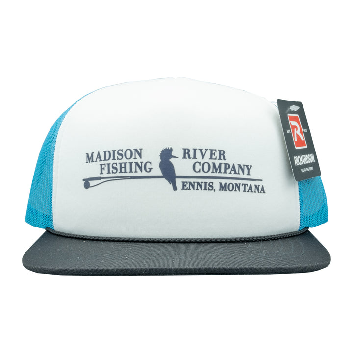 MRFC Foam Logo 113 Trucker White/Neon Blue/Black - Madison River Fishing Company