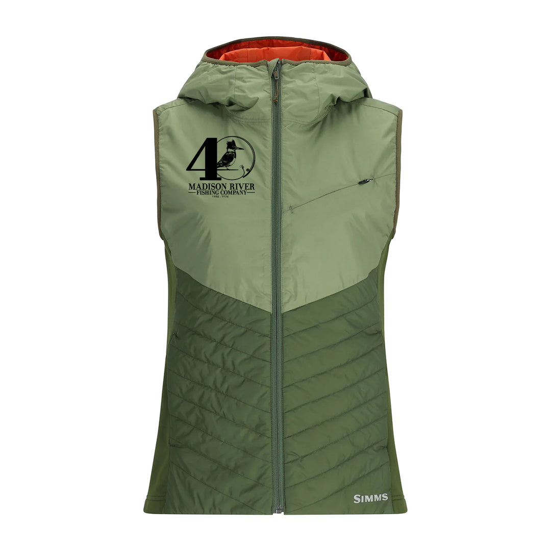 Simms MRFC 40th Logo Womens Fall Run Hybrid Hooded Vest Dark Clover/Riffle Green