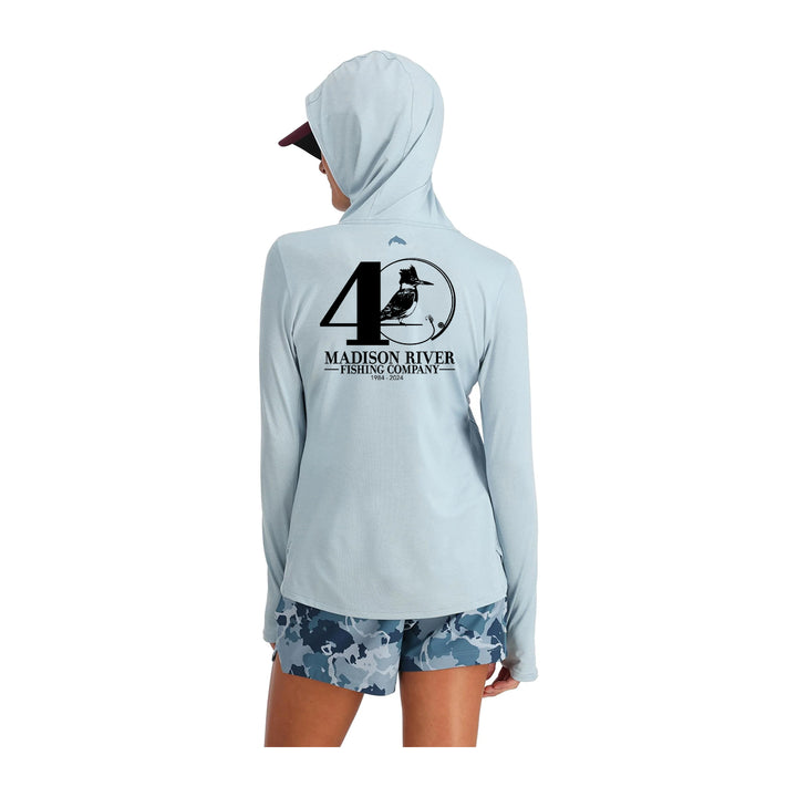 Simms MRFC Logo Womens SolarFlex Hoody Steel Blue Heather - Madison River Fishing Company