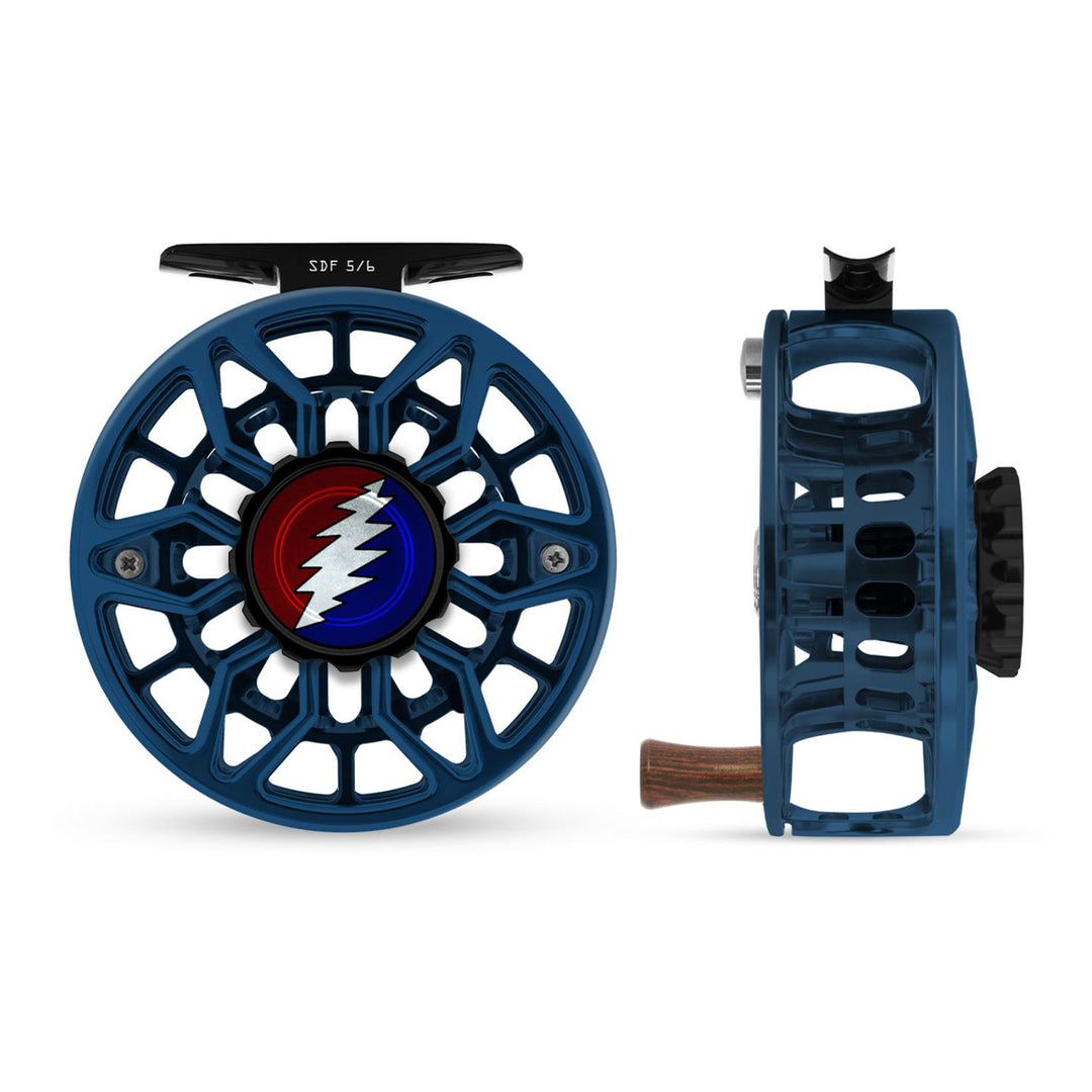 Abel SDF Reel 5/6 Deep Blue, Grateful Dead Bolt Drag Knob with Rosewood Handle - Madison River Fishing Company