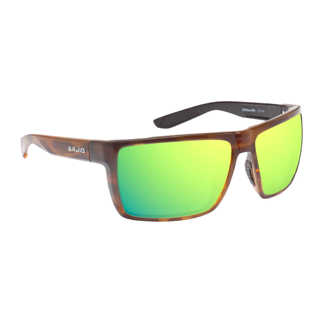 Bajio Stiltsville Sunglasses Brown Tortoise Gloss Green Mirror Glass
