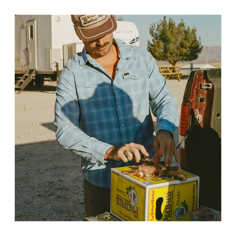 Howler Bros H Bar B Tech Longsleeve Kent Plaid : Iron Blue