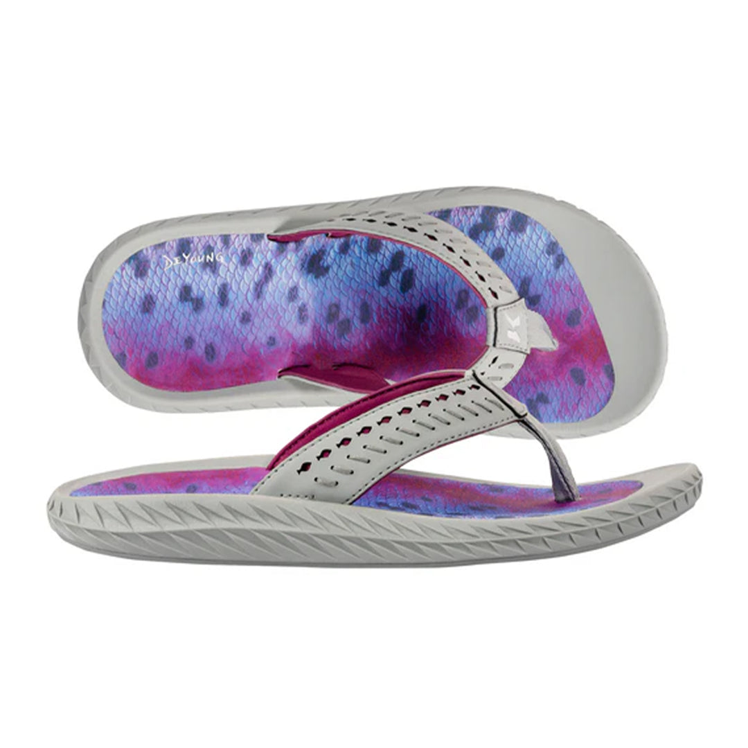 Korkers Womens Fish Flip Rainbow Trout w/ Fixed Kling-On Deck Soles Violet Gray
