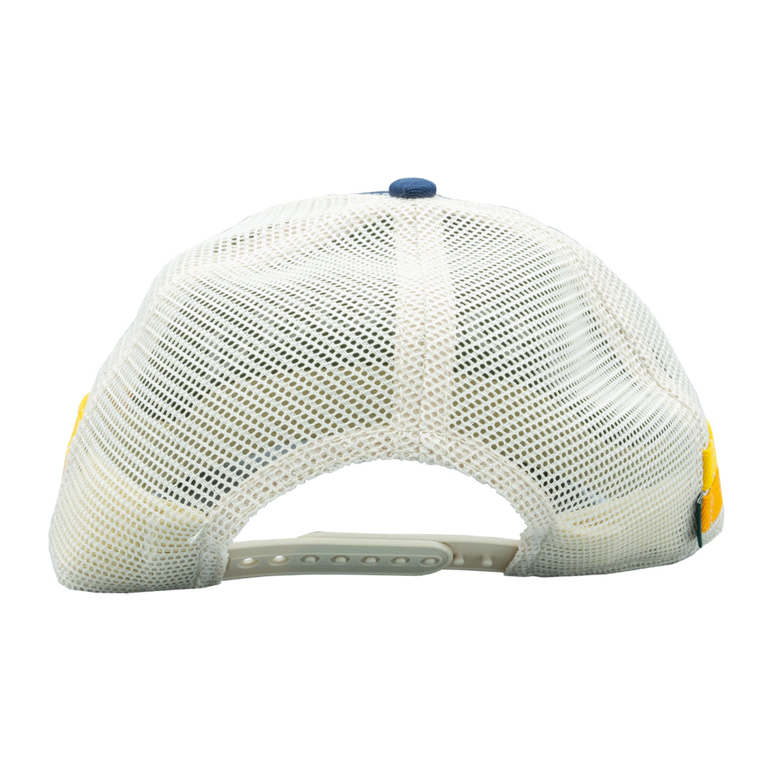 MRFC Logo 2BAR Pikes Peak w/ Kingfisher Trucker Navy/Gold/Orange - Madison River Fishing Company