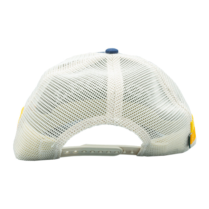 MRFC Logo 2BAR Pikes Peak w/ Kingfisher Trucker Navy/Gold/Orange - Madison River Fishing Company