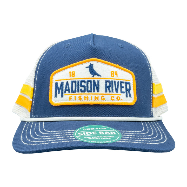MRFC Logo 2BAR Pikes Peak w/ Kingfisher Trucker Navy/Gold/Orange - Madison River Fishing Company