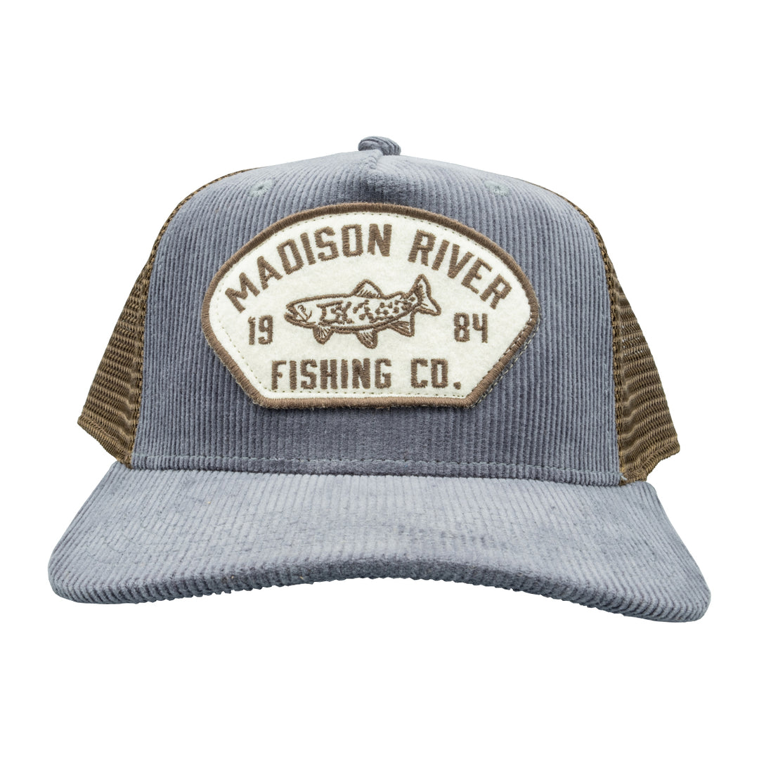 madison top gear MRFC Logo Roadie Corduroy Trucker Trout Admiral Arch Steel Gray/Brown – Madison River Fishing Company