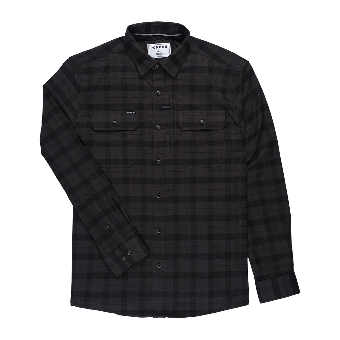 Poncho The Black Canyon Original LS Flannel Shirt Regular Black and Grey Plaid