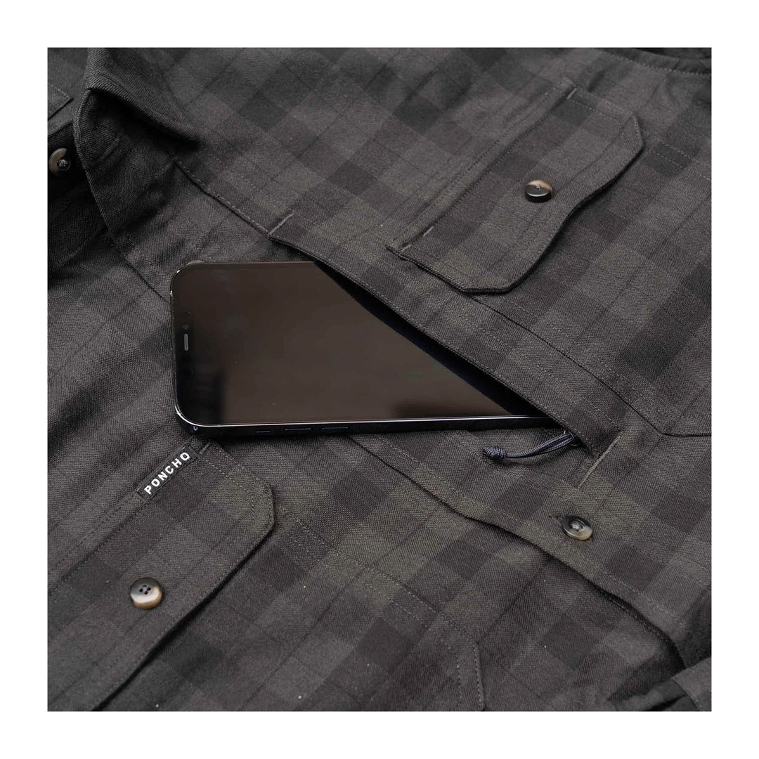 Poncho The Black Canyon Original LS Flannel Shirt Regular Black and Grey Plaid