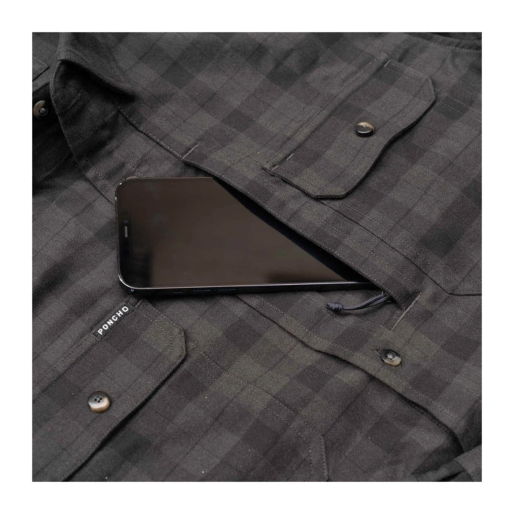 Poncho The Black Canyon Original LS Flannel Shirt Regular Black and Grey Plaid