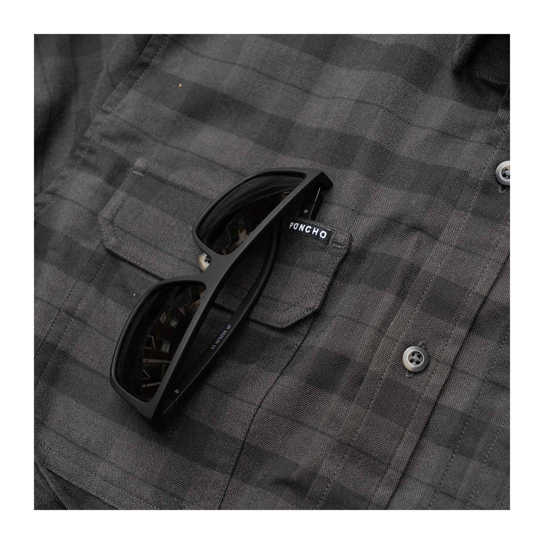 Poncho The Black Canyon Original LS Flannel Shirt Regular Black and Grey Plaid