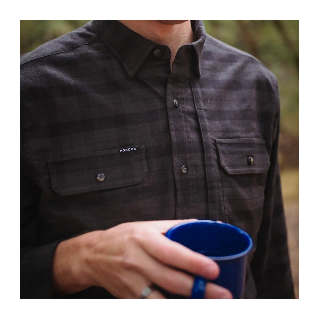 Poncho The Black Canyon Original LS Flannel Shirt Regular Black and Grey Plaid