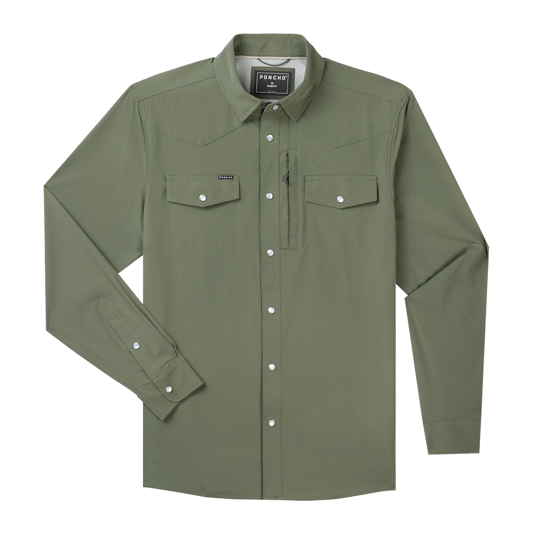 Poncho The Fence Stretcher Western Tuff-Thread Regular Shirt Olive (Four Leaf Clover)