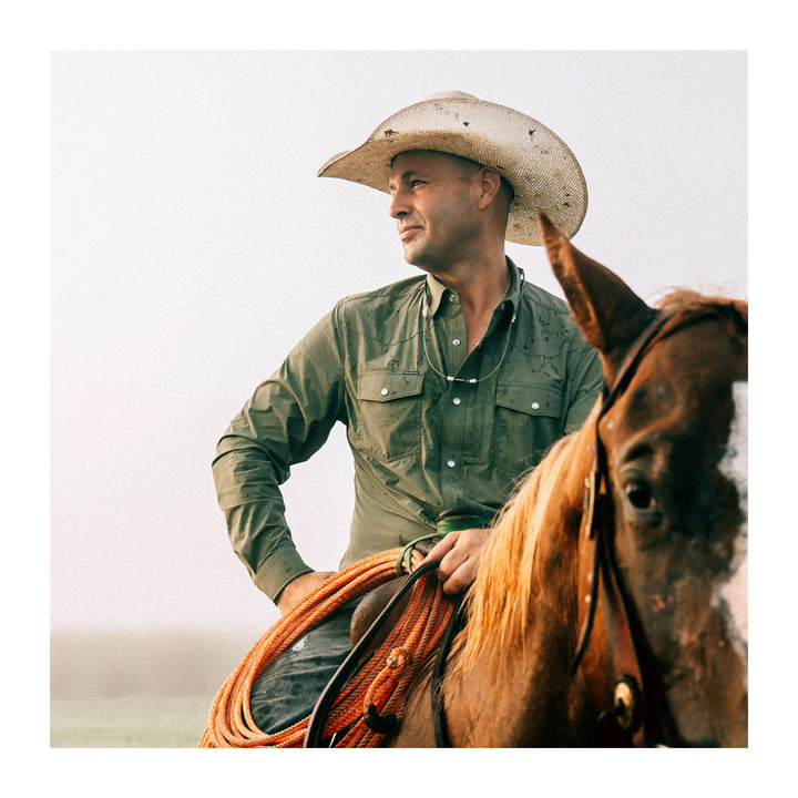 Poncho The Fence Stretcher Western Tuff-Thread Slim Shirt Olive (Four Leaf Clover)