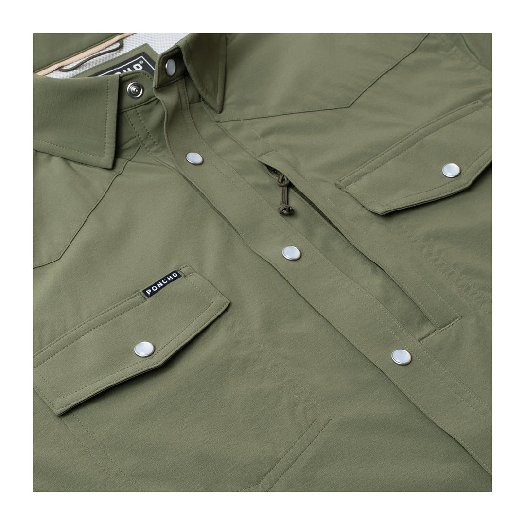 Poncho The Fence Stretcher Western Tuff-Thread Regular Shirt Olive (Four Leaf Clover)