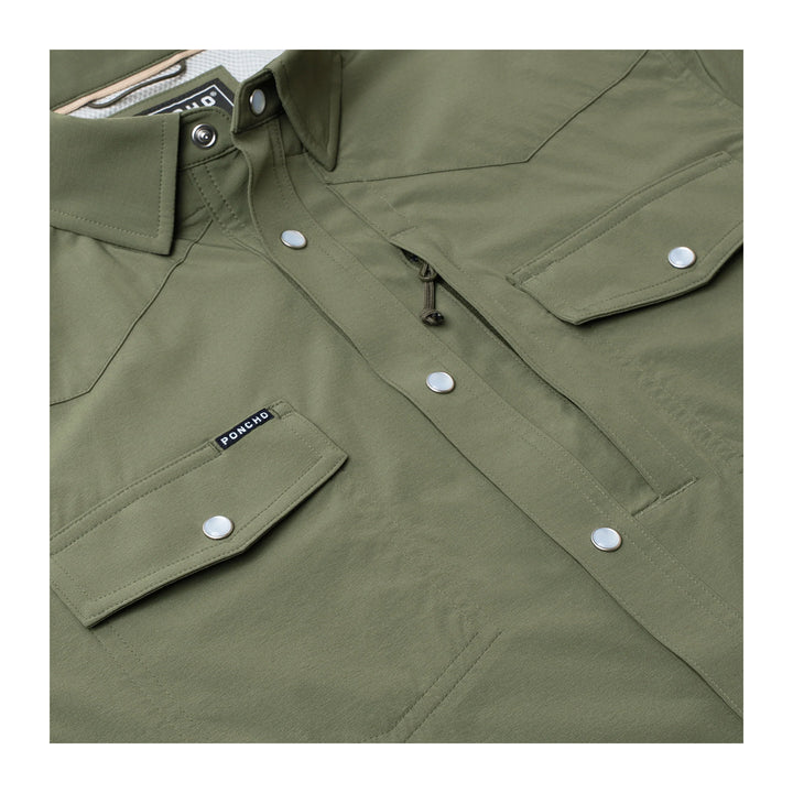 Poncho The Fence Stretcher Western Tuff-Thread Regular Shirt Olive (Four Leaf Clover)