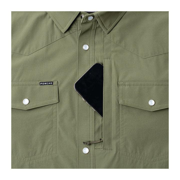 Poncho The Fence Stretcher Western Tuff-Thread Regular Shirt Olive (Four Leaf Clover)