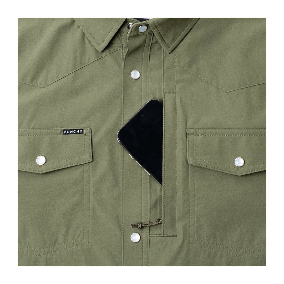 Poncho The Fence Stretcher Western Tuff-Thread Slim Shirt Olive (Four Leaf Clover)