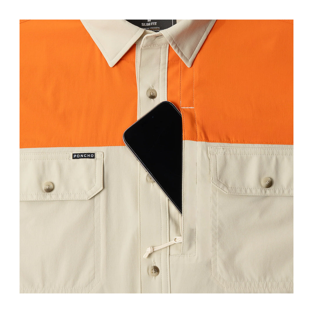 Poncho The Hebbronville Original Tuff-Thread Regular Shirt Tan // Patch: Blaze Orange