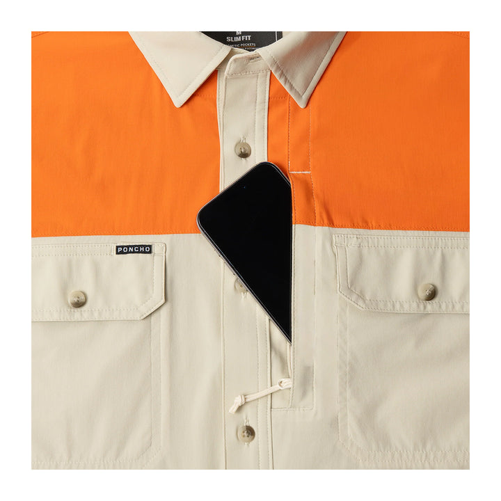 Poncho The Hebbronville Original Tuff-Thread Regular Shirt Tan // Patch: Blaze Orange