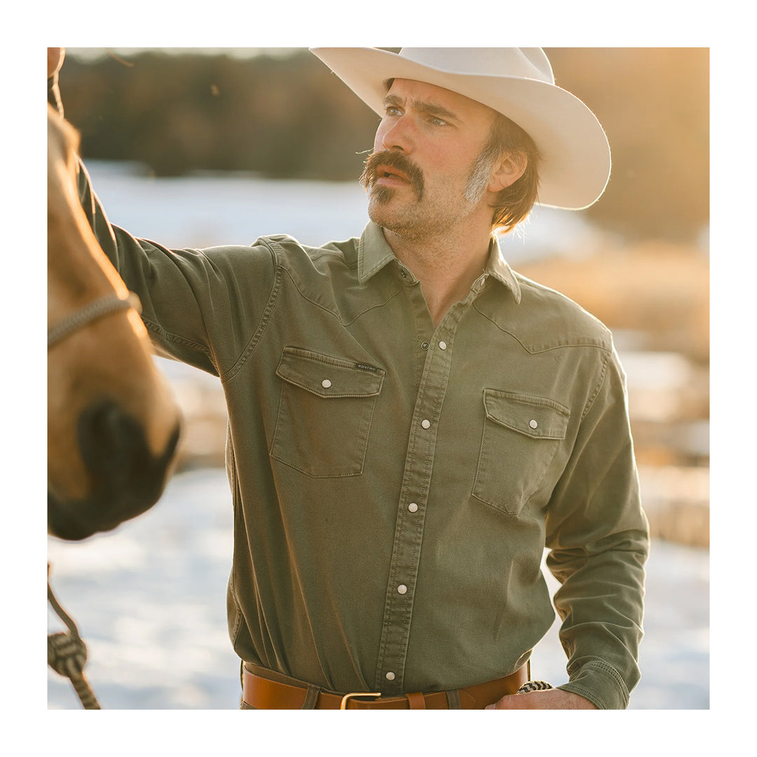 Poncho The Hidalgo Denim Western LS Shirt Regular Olive Green