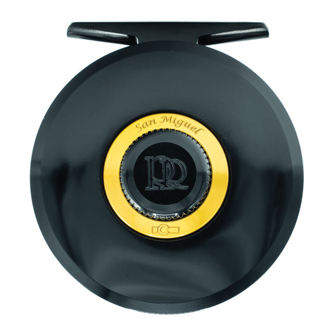black plastic fishing reel that says reel in and release Ross San Miguel Fly Reel Gloss Black / 5/6