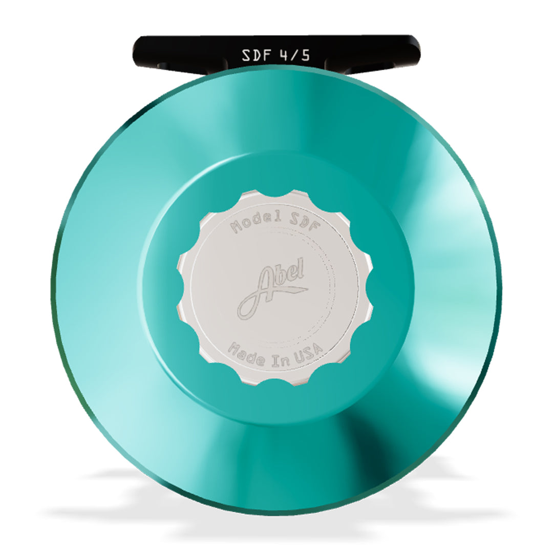 Abel SDF 4/5 Reel Teal, Platinum Drag Knob with Platinum Handle