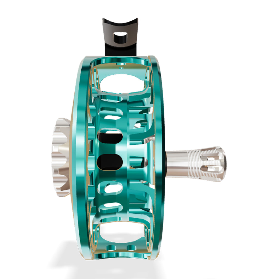 Abel SDF 4/5 Reel Teal, Platinum Drag Knob with Platinum Handle