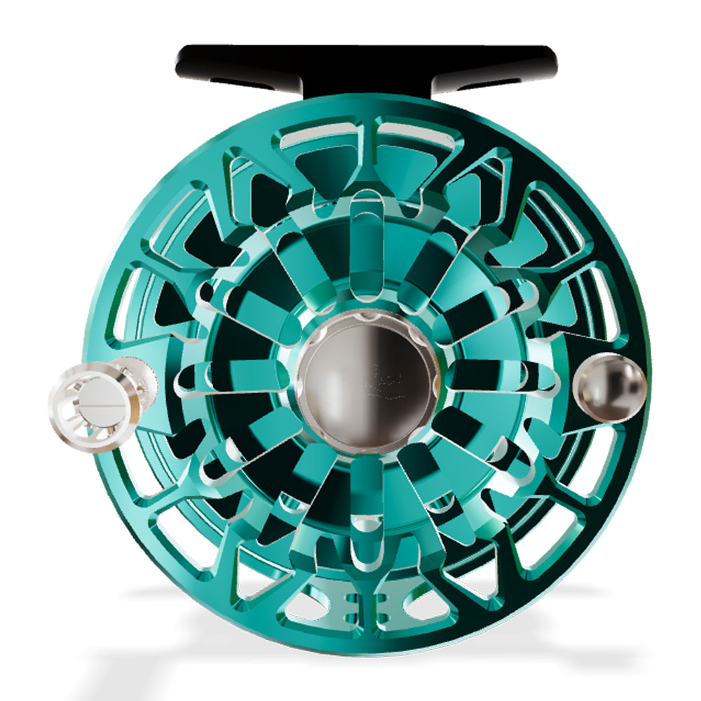 Abel SDF 4/5 Reel Teal, Platinum Drag Knob with Platinum Handle