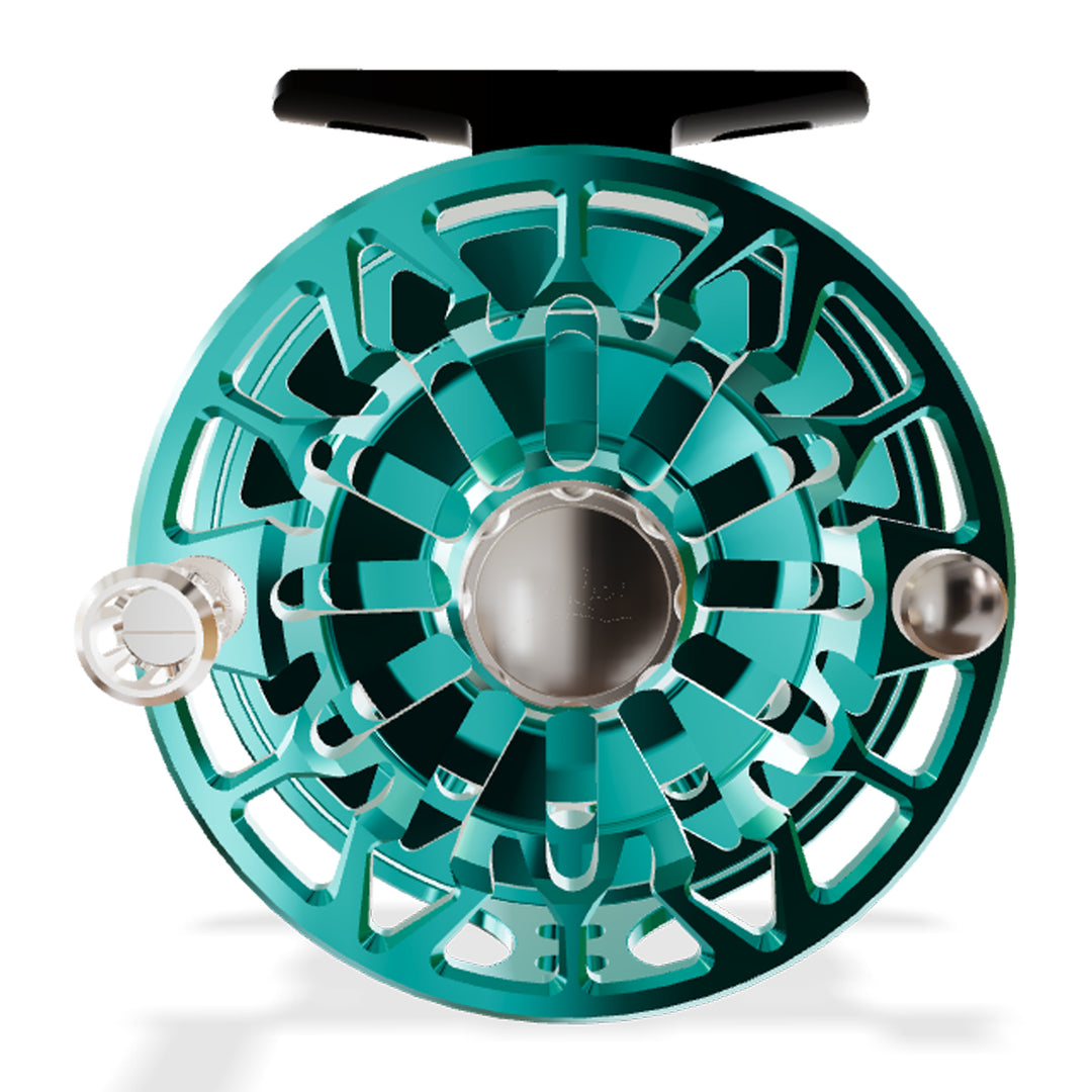 Abel SDF 4/5 Reel Teal, Platinum Drag Knob with Platinum Handle
