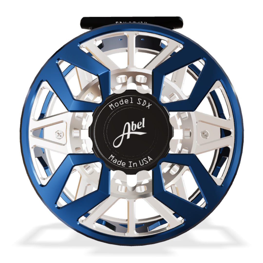 Abel SDX Reel 12/14 Ported Deep Blue Frame/Platinum Spool, Gloss Black Drag Knob w/Black Handle