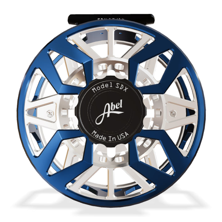 Abel SDX Reel 12/14 Ported Deep Blue Frame/Platinum Spool, Gloss Black Drag Knob w/Black Handle