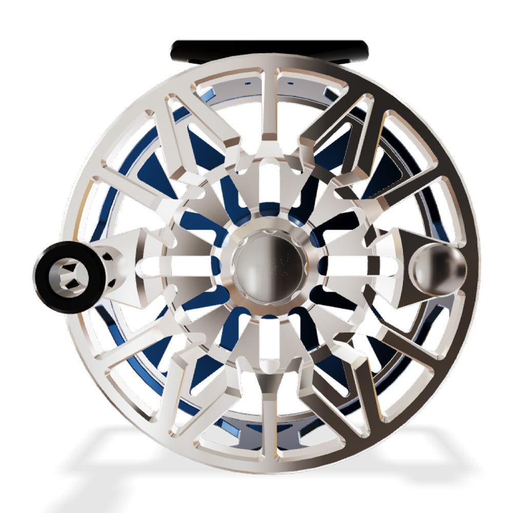 Abel SDX Reel 12/14 Ported Deep Blue Frame/Platinum Spool, Gloss Black Drag Knob w/Black Handle