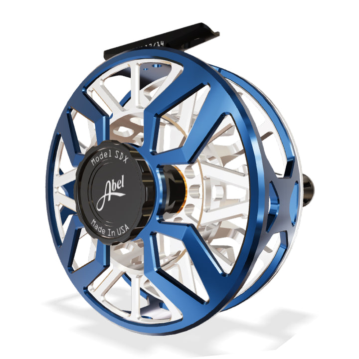 Abel SDX Reel 12/14 Ported Deep Blue Frame/Platinum Spool, Gloss Black Drag Knob w/Black Handle