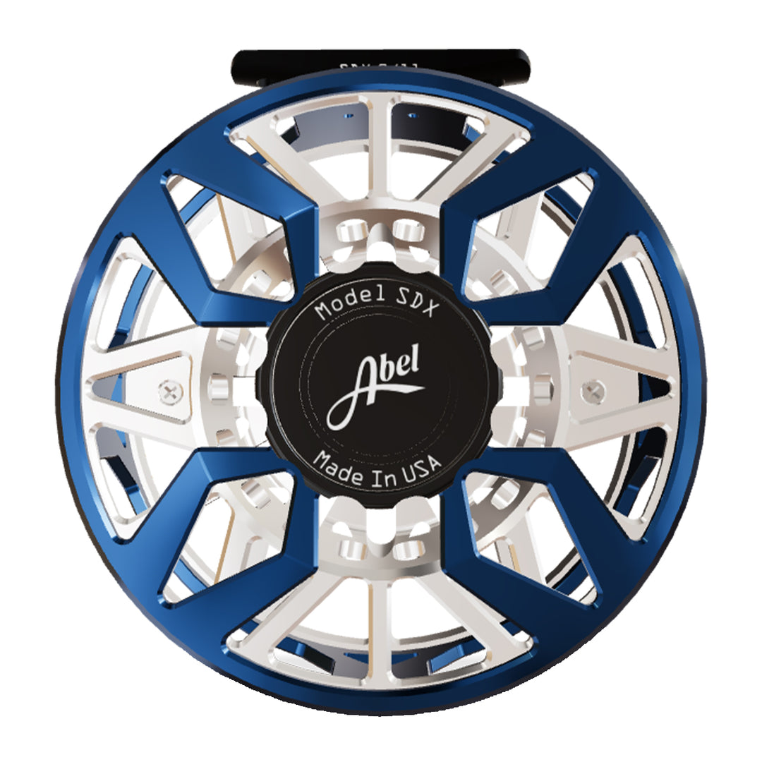Abel SDX Reel 9/11 Ported Deep Blue Frame/Platinum Spool, Gloss Black Drag Knob w/Black Handle