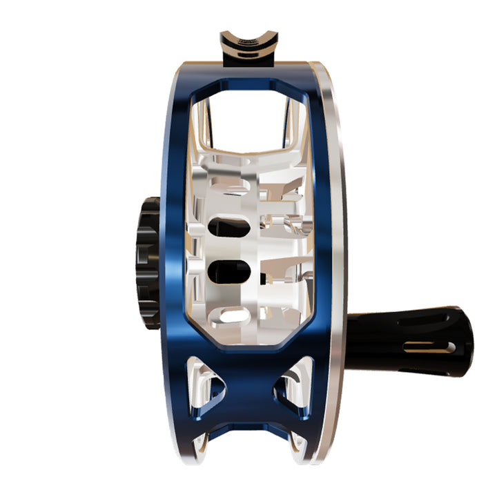 Abel SDX Reel 9/11 Ported Deep Blue Frame/Platinum Spool, Gloss Black Drag Knob w/Black Handle