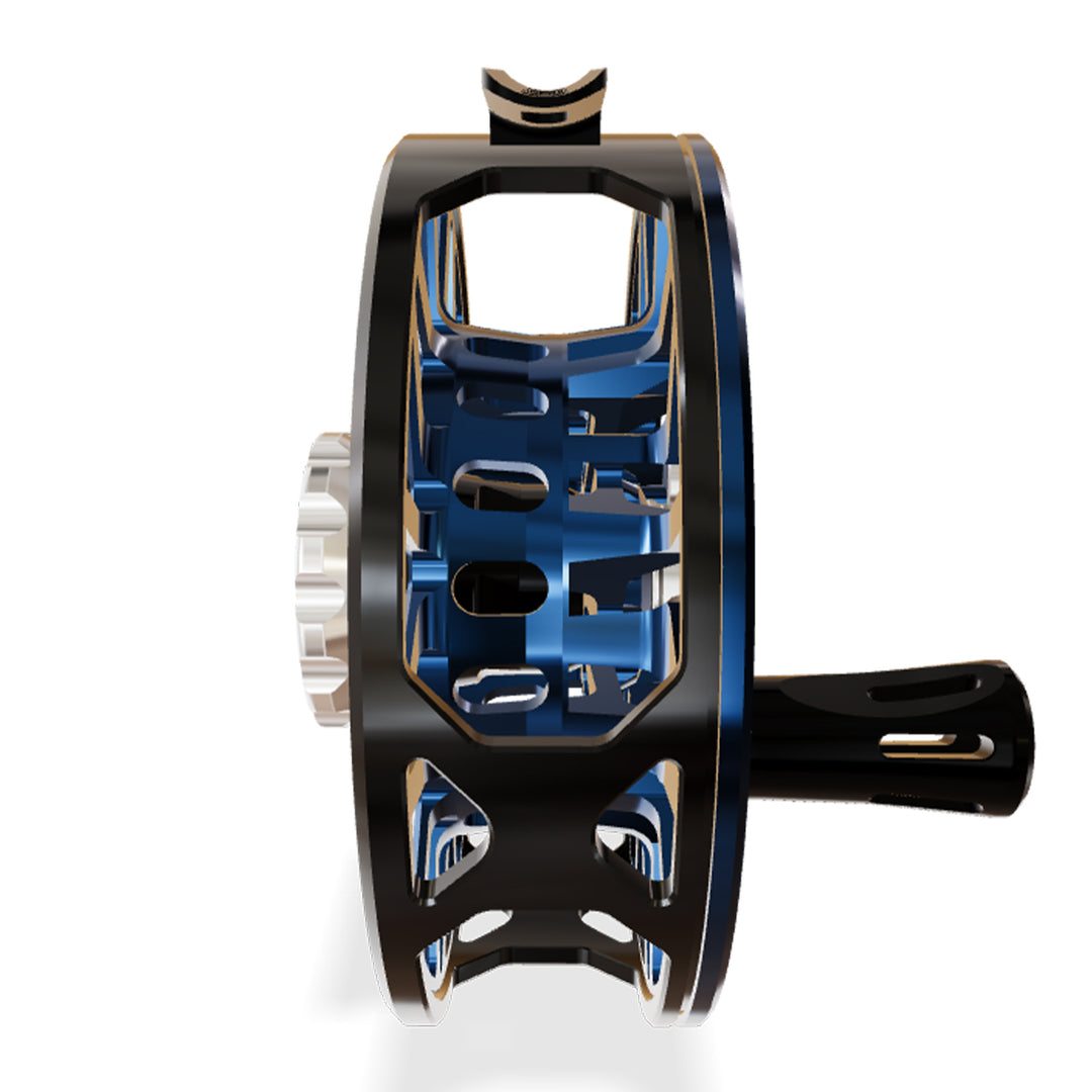 Abel SDX Reel 9/11 Ported Gloss Black Frame/Deep Blue Spool, Platinum Drag Knob w/Black Handle