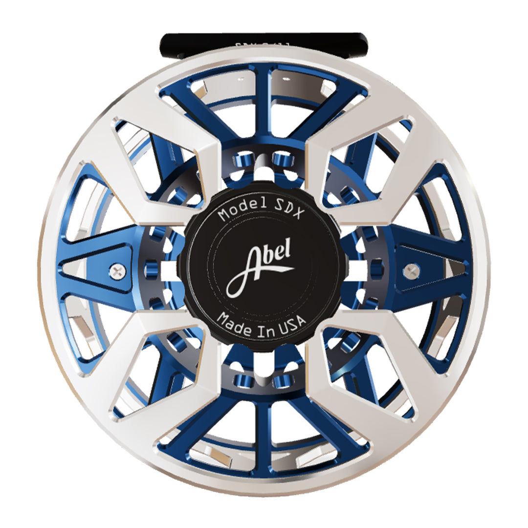 Abel SDX Reel 9/11 Ported Platinum Frame/Deep Blue Spool, Deep Blue Drag Knob w/Platinum Handle