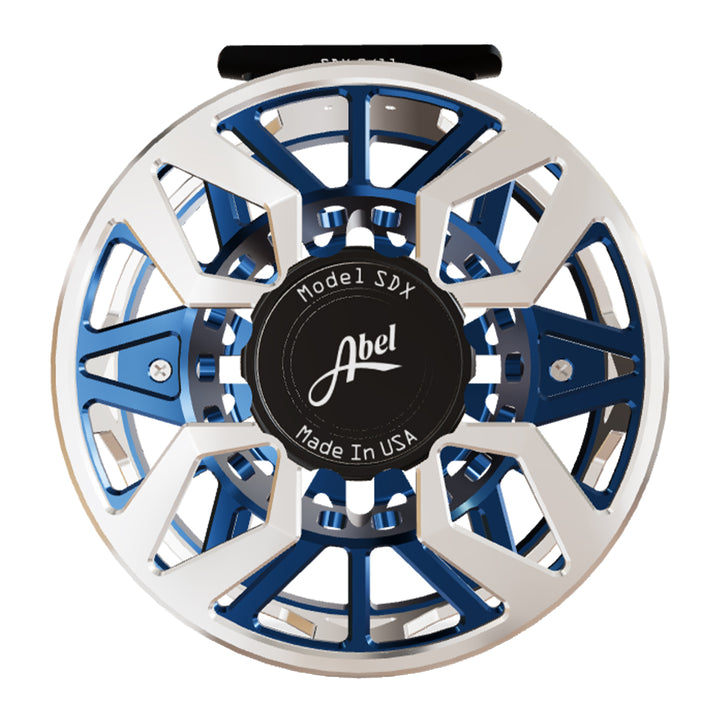 Abel SDX Reel 9/11 Ported Platinum Frame/Deep Blue Spool, Deep Blue Drag Knob w/Platinum Handle