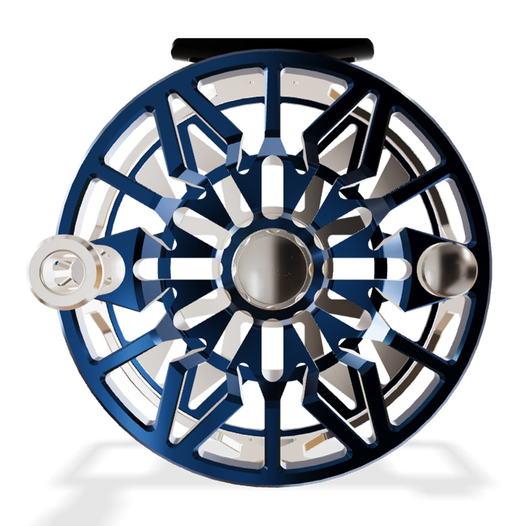 Abel SDX Reel 9/11 Ported Platinum Frame/Deep Blue Spool, Deep Blue Drag Knob w/Platinum Handle